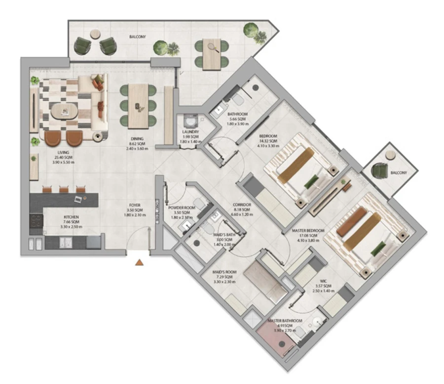 2 BR — 2 Bedroom & Maid Low Rise