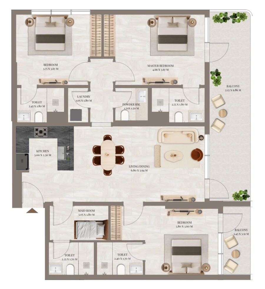 3 BR — 3 Bedroom Type D1