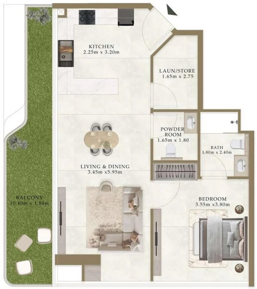 1 BR — 1 Bedroom Type F