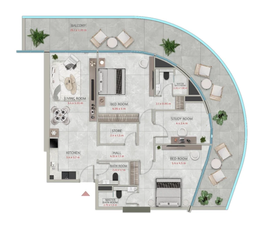 2 BR — 2 Bedroom T07 + STUDY room
