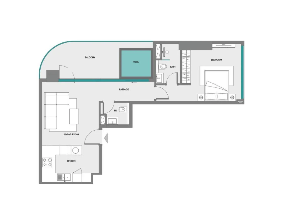 1 BR — 1 BEDROOM + POOL ( T Y P E 2 )