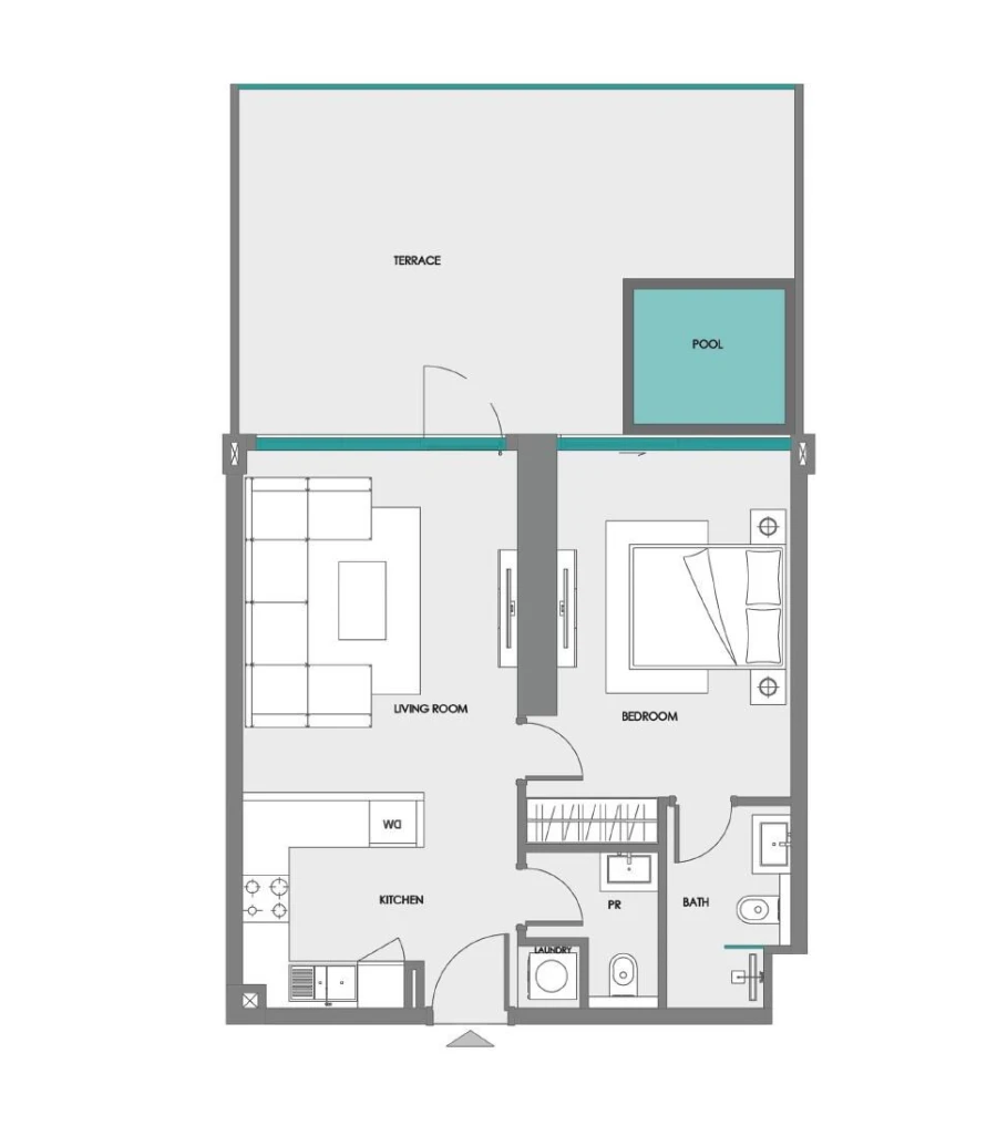1 BR — 1 BEDROOM + LAUNDRY + POOL ( T Y P E 1 )