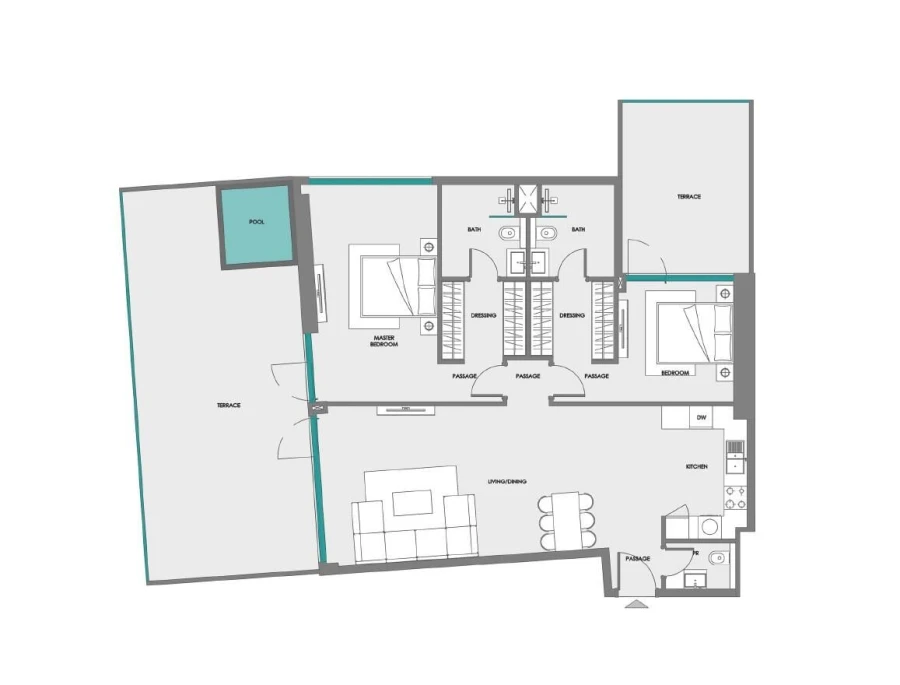 2 BR — 2 BEDROOM + POOL ( T Y P E 1 )