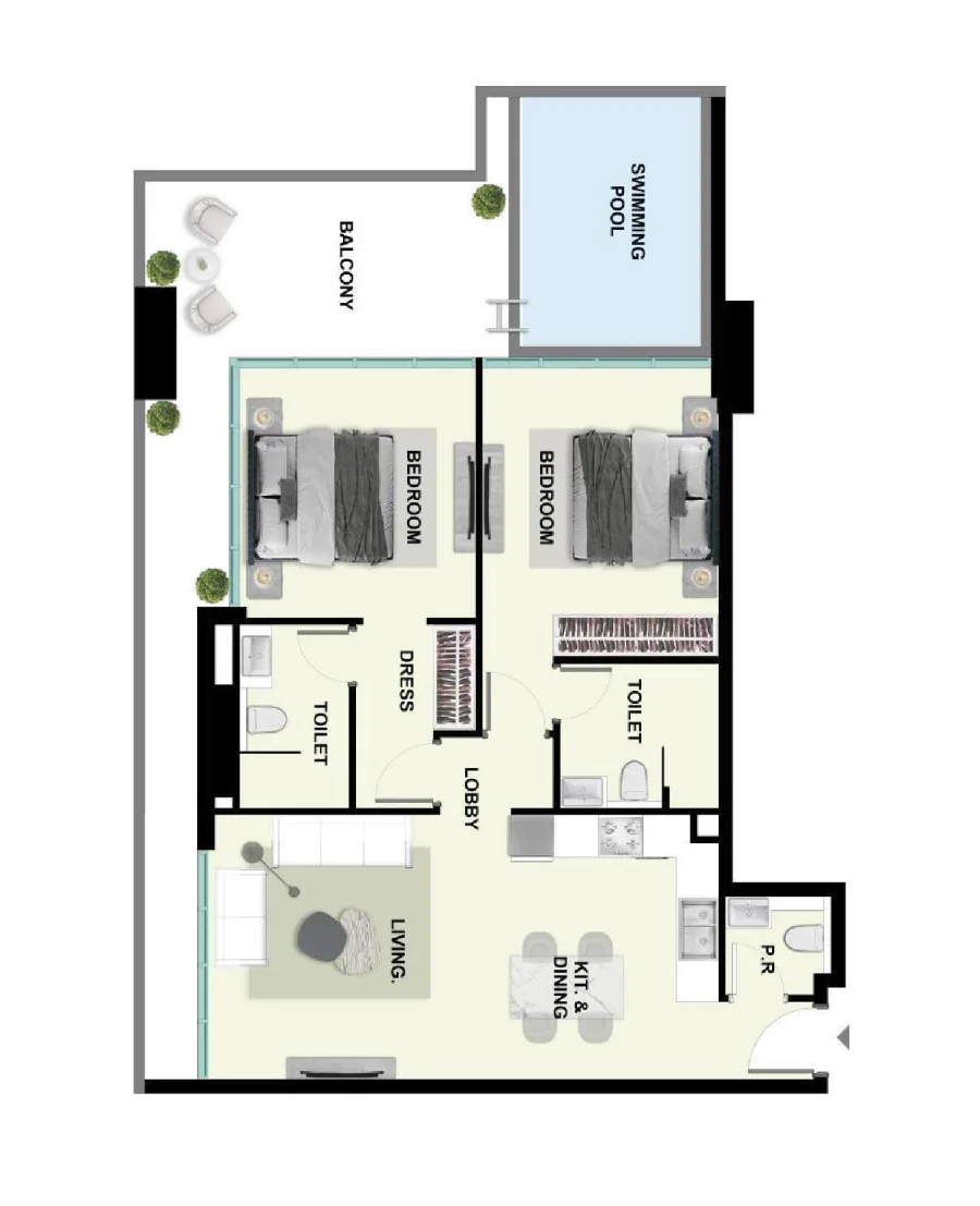 2 BR — 2 Bedroom with Pool