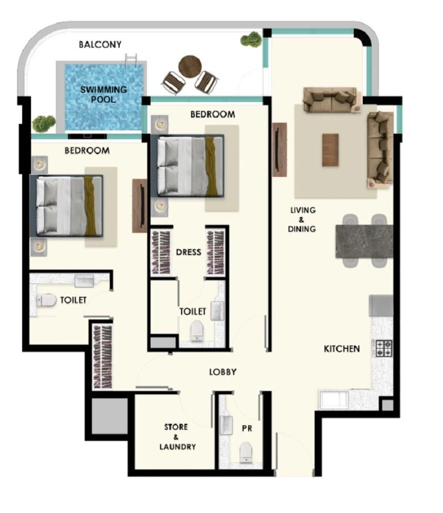 2 BR — 2 Bedroom with Pool