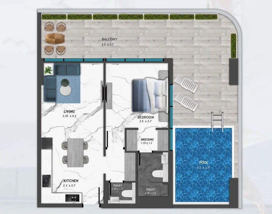 1 BR — 1 Bedroom with pool