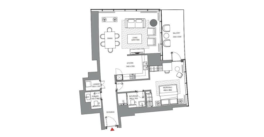 1 BR — 1 BEDROOM APARTMENT TYPE C (with powder room + balcony)