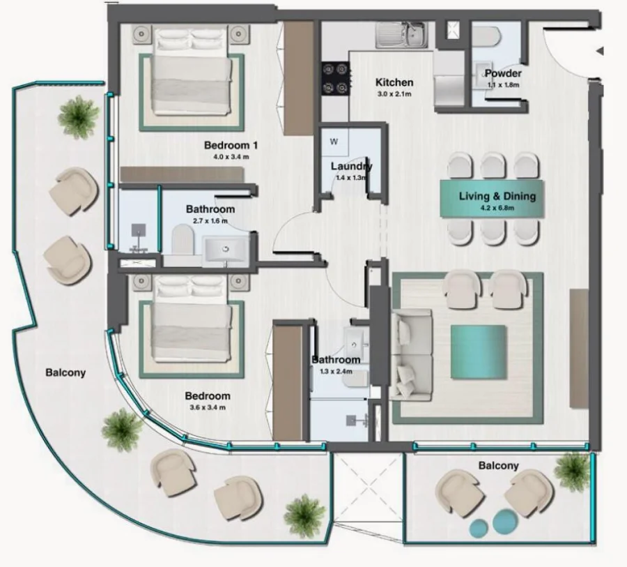 2 BR — 2 Bedroom unit 2A