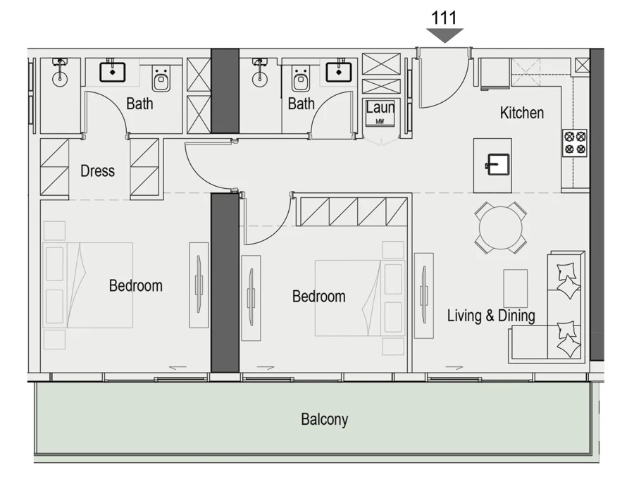 2 BR — 2 Bedroom Unit 111