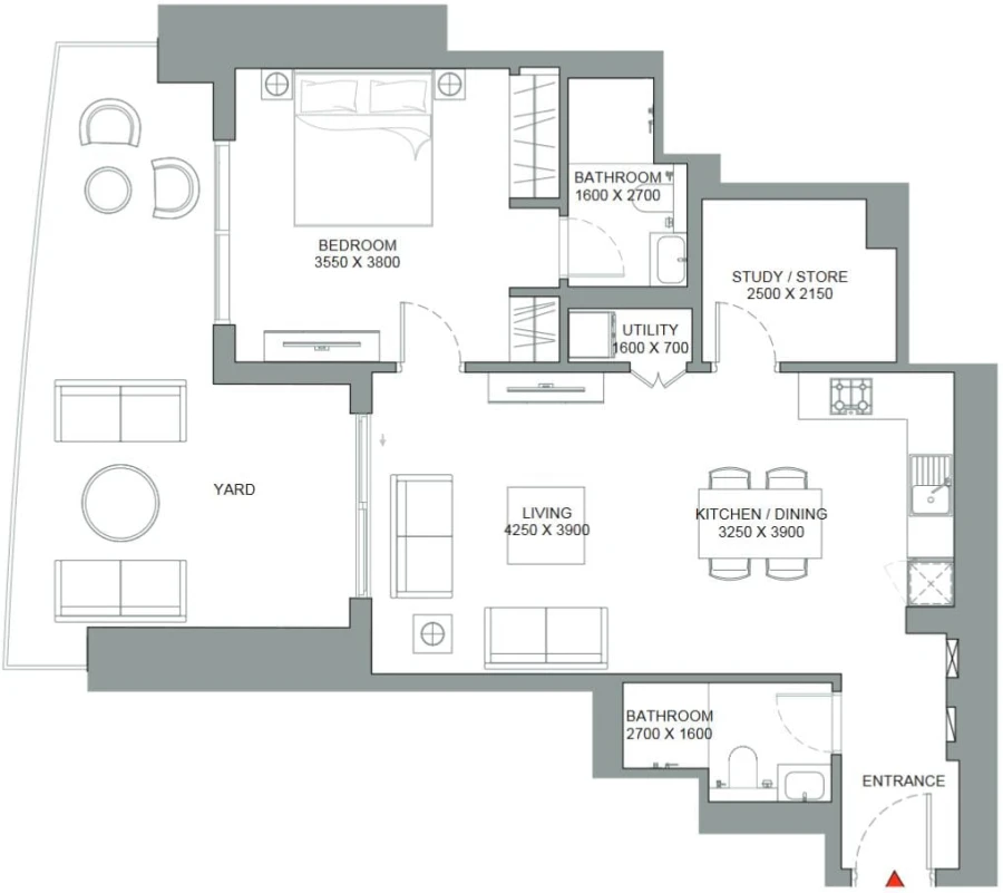1 BR — 1.5 Bedroom Type B Variant 1