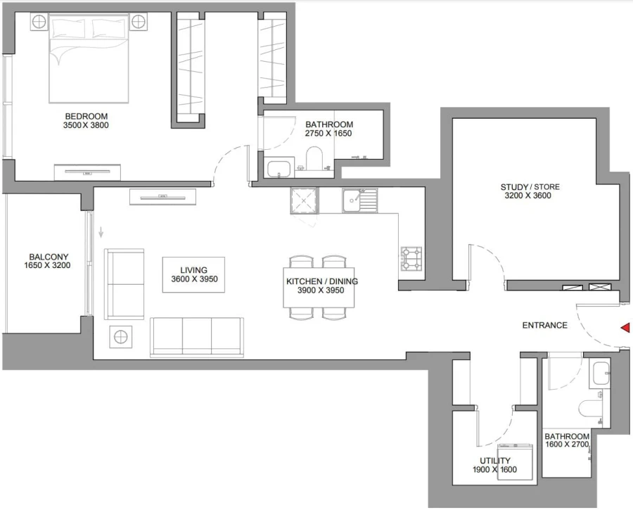 1 BR — 1.5 Bedroom Apartment Type E
