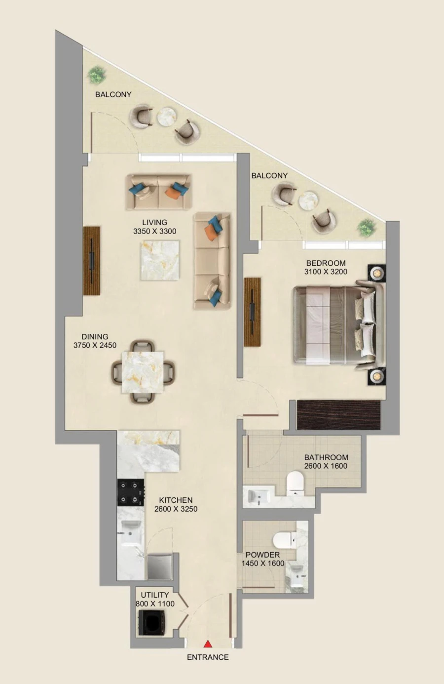 1 BR — 1 Bedroom Type D1