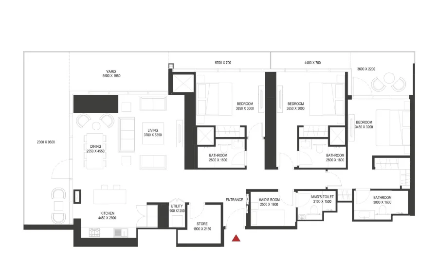 3 BR — 3 BEDROOM APARTMENT TYPE D (with maid room and store room + yard) VARIANT 2