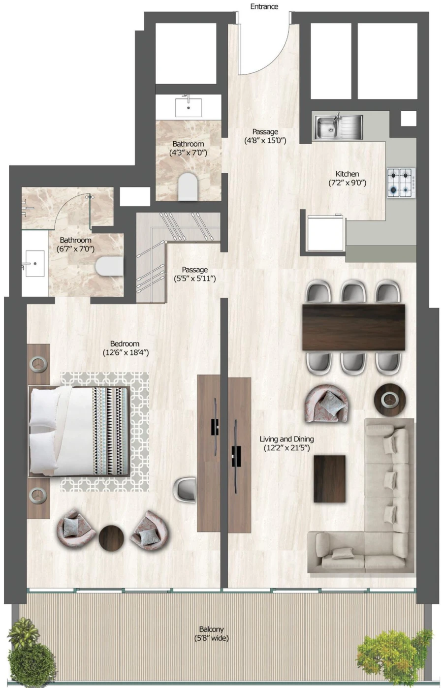 1 BR — 1 Bedroom Type D