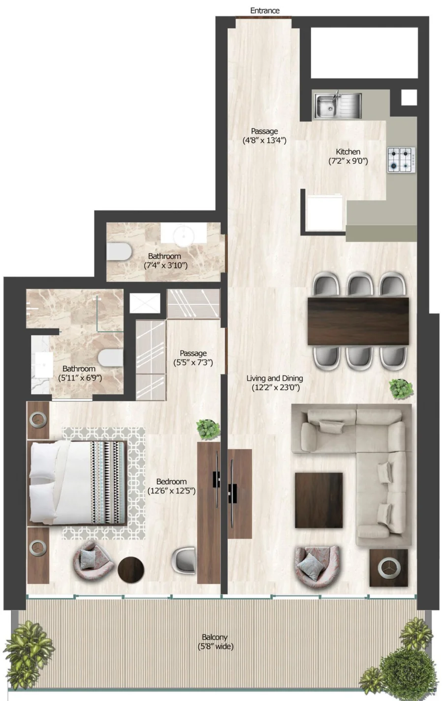 1 BR — 1 Bedroom Type B