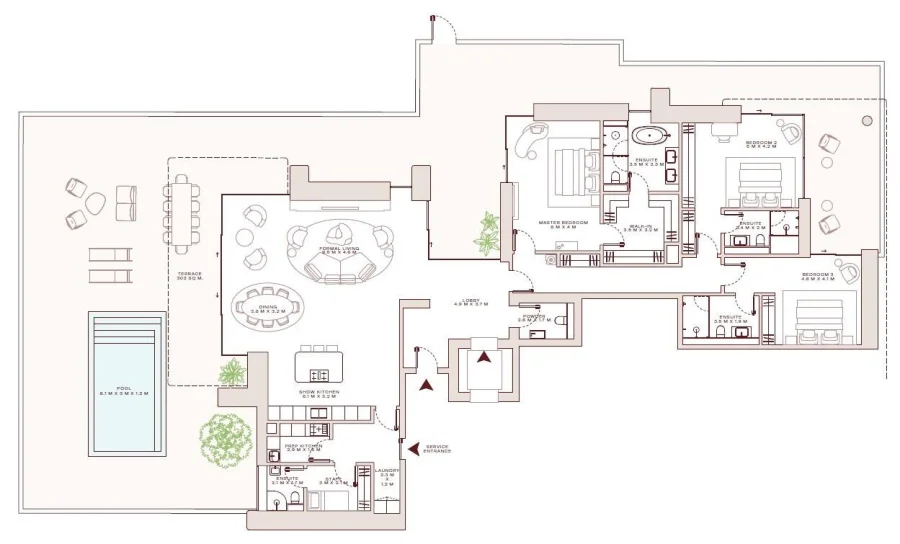 3 BR — 3 Bedroom Type A Garden Residence