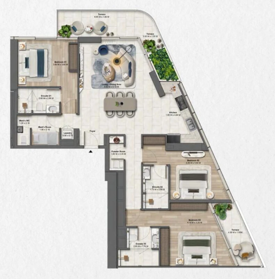 3 BR — 3 Bedroom Type B1