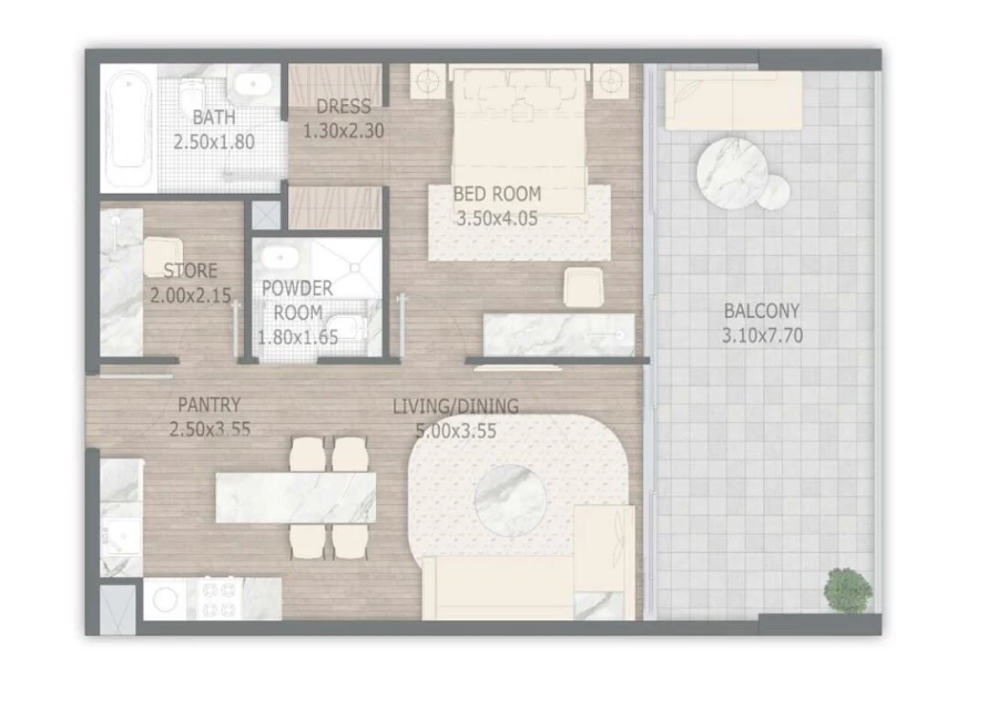 1 BR — 1 Bedroom type B07-08