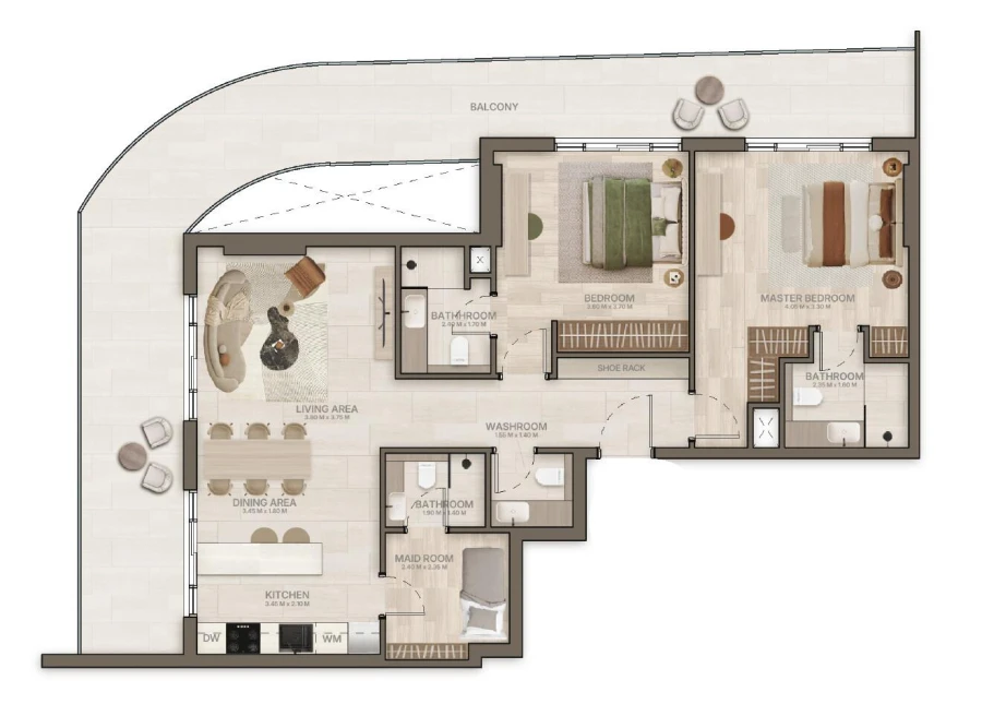 2 BR — 2 Bedroom + Maid Type A