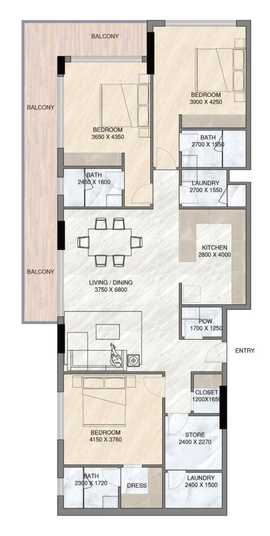 3 BR — 3 Bedroom Type A2