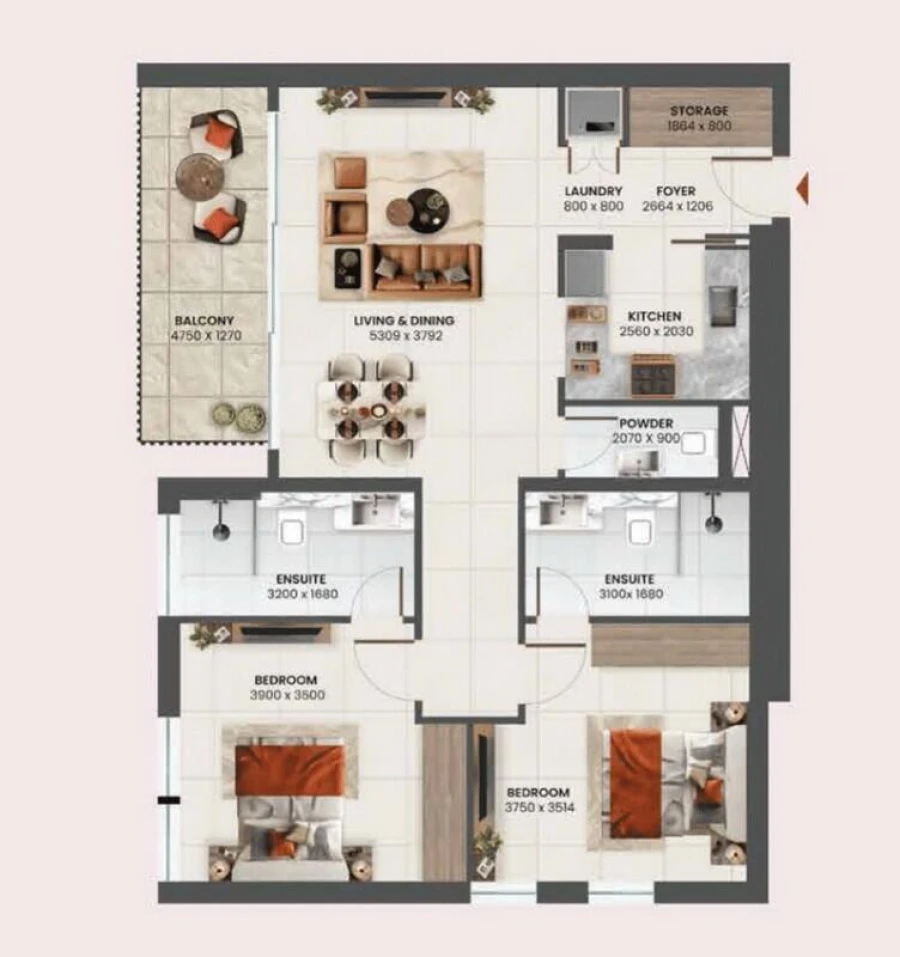 2 BR — 2 Bedroom Type 1