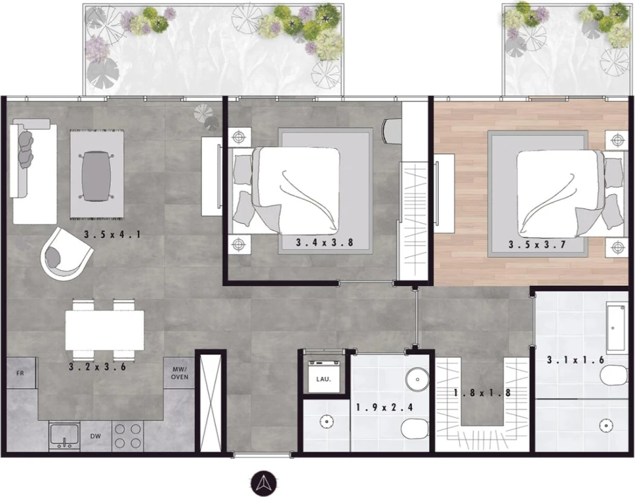 2 BR — Two Bedroom Penthouse A1