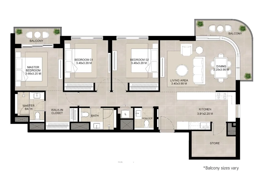 3 BR — 3 Bedroom Type A