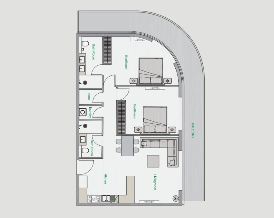 2 BR — 2 BED - TYPE 1