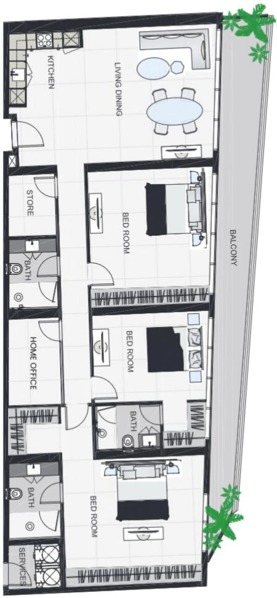 3 BR — 3 Bedroom + Home Office Type 1