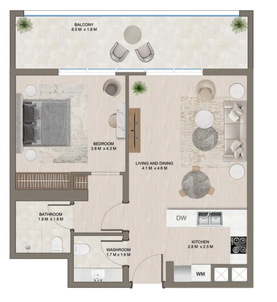 1 BR — 1 Bedroom Type B