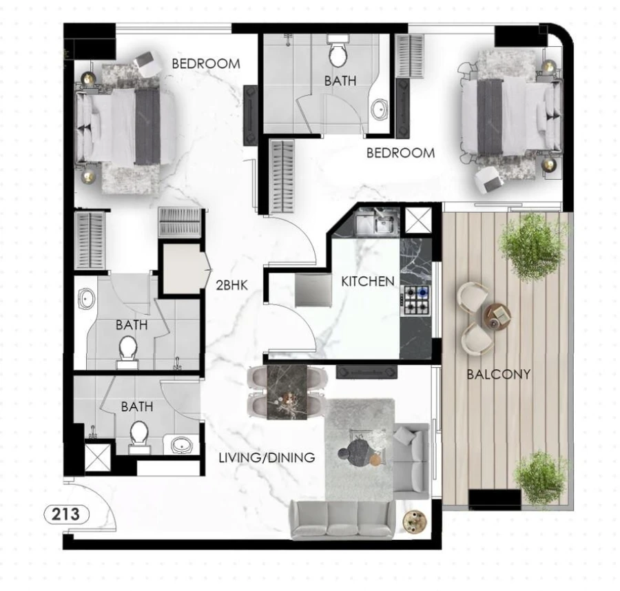 2 BR — 2 Bedroom No 213
