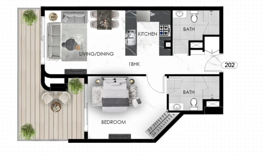 1 BR — 1 Bedroom No 202