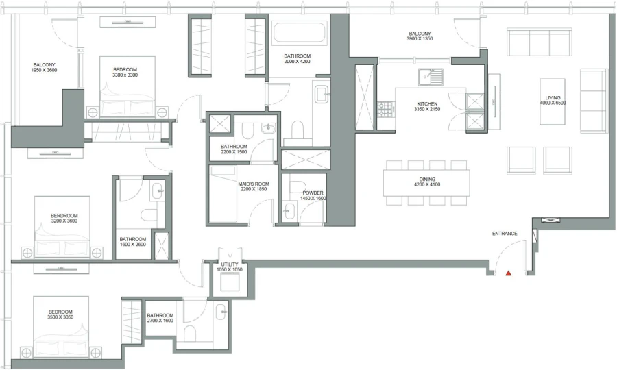 3 BR — 3 Bedroom Apartment Type C Variant 1 (with maid’s room and powder room + balcony)