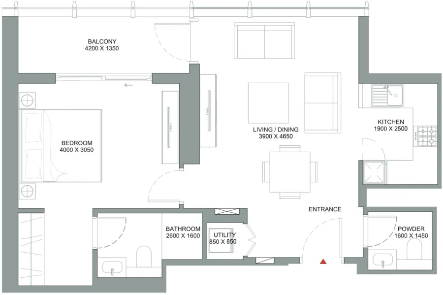 1 BR — 1 Bedroom Apartment Type A (with powder room + balcony)