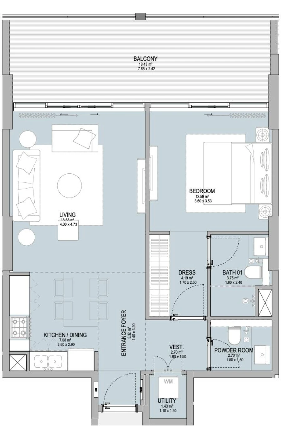 1 BR — One Bedroom Type 5