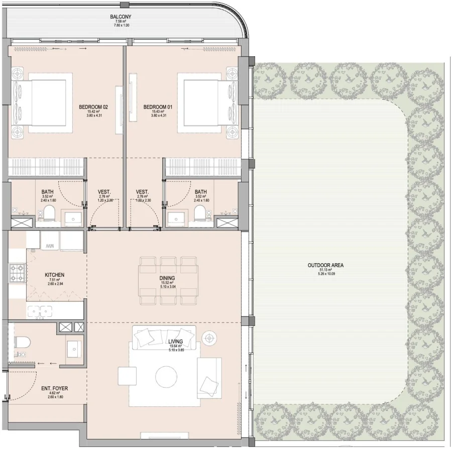 2 BR — Two Bedroom Type 1