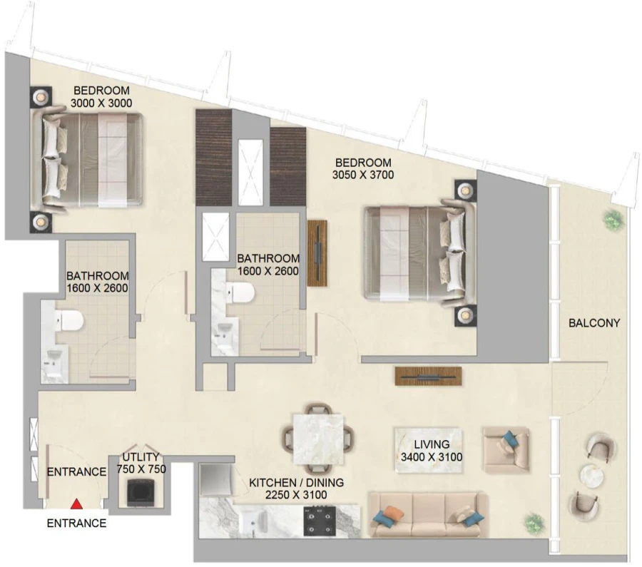 2 BR — 2 Bedroom Type A Variant 2