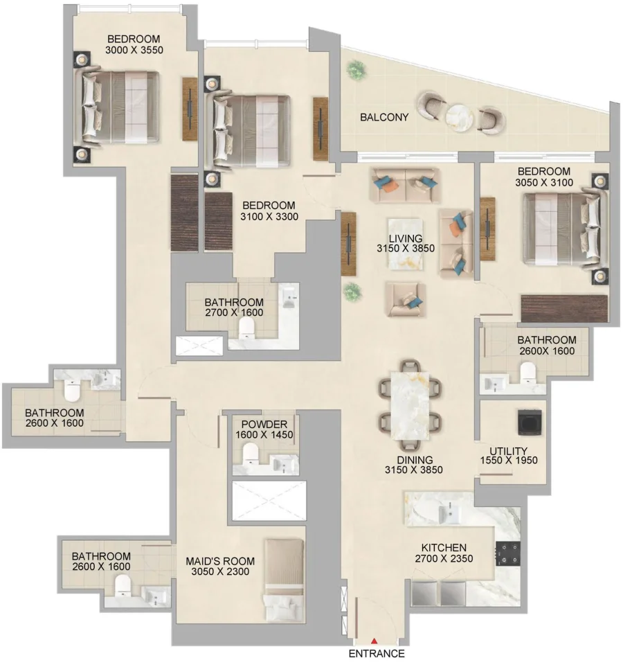 3 BR — 3 Bedroom Type A