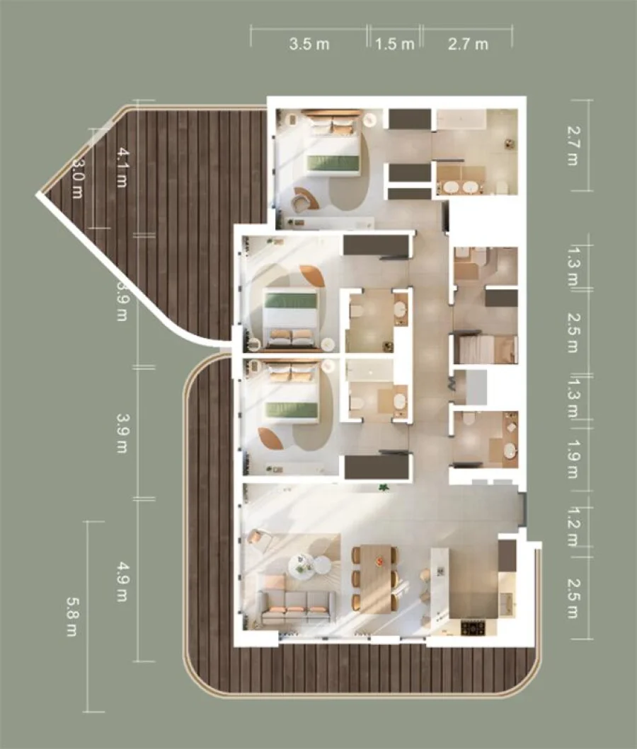 3 BR — 3 Bedroom + Maid room Type 1