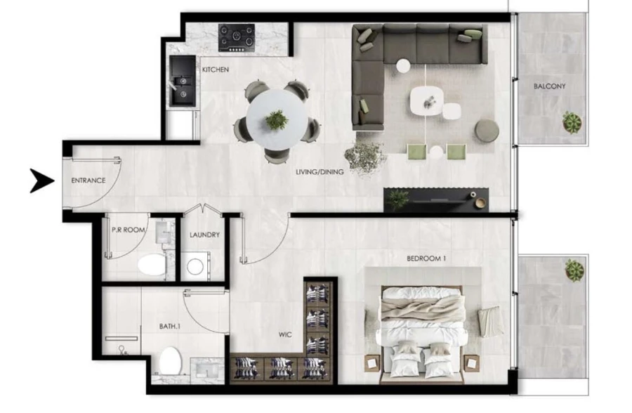 1 BR — 1 Bedroom Type F