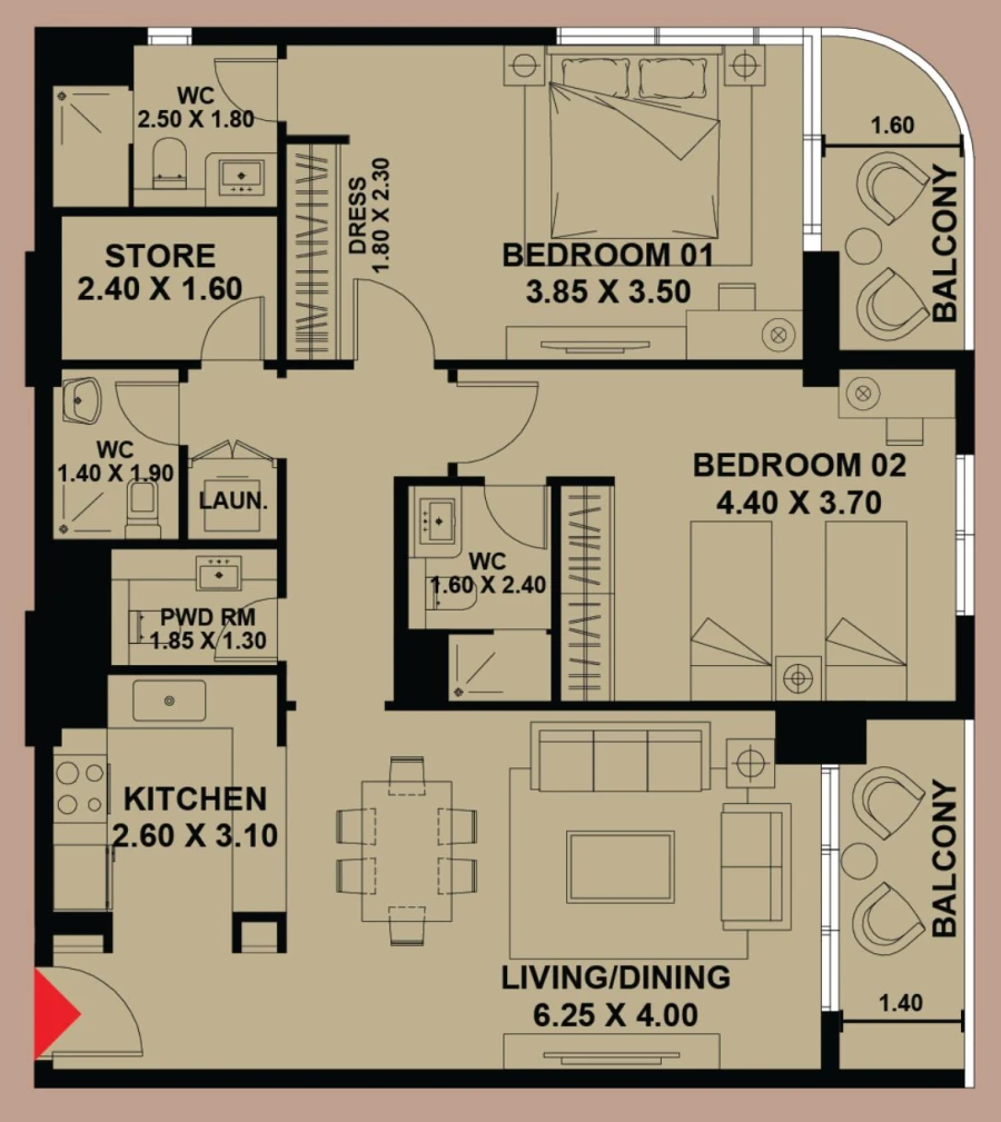 2 BR — 2 Bedroom Type 1