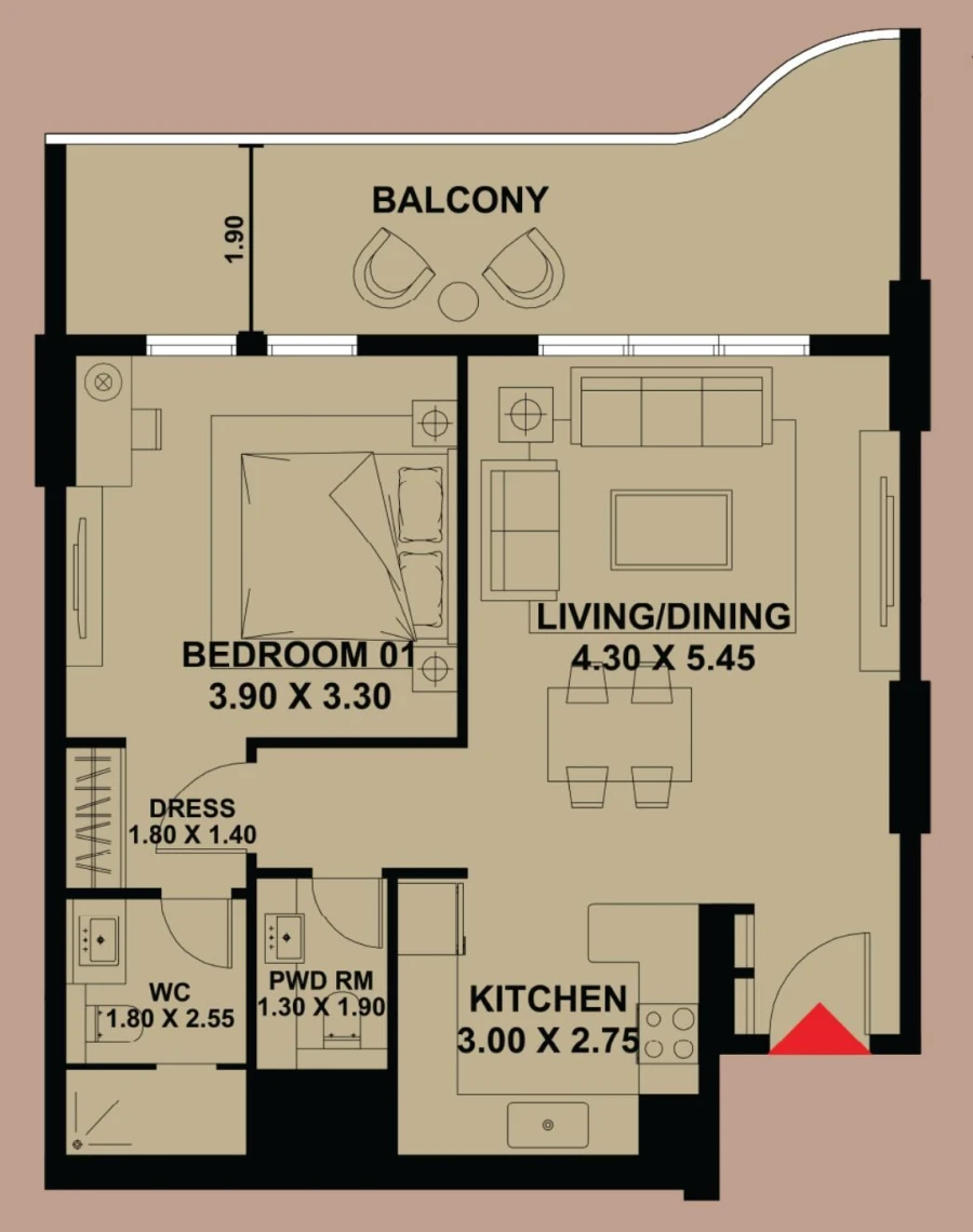 1 BR — 1 Bedroom Type 2