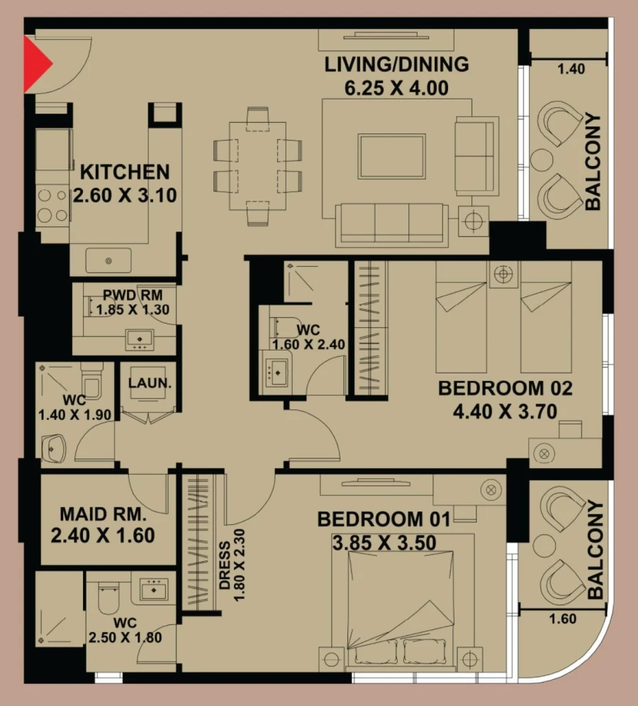 2 BR — 2 Bedroom Type 1