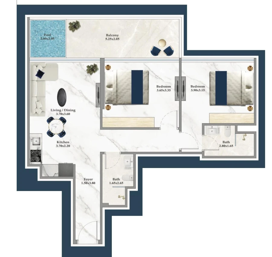 2 BR — 2 Bedroom A with Pool