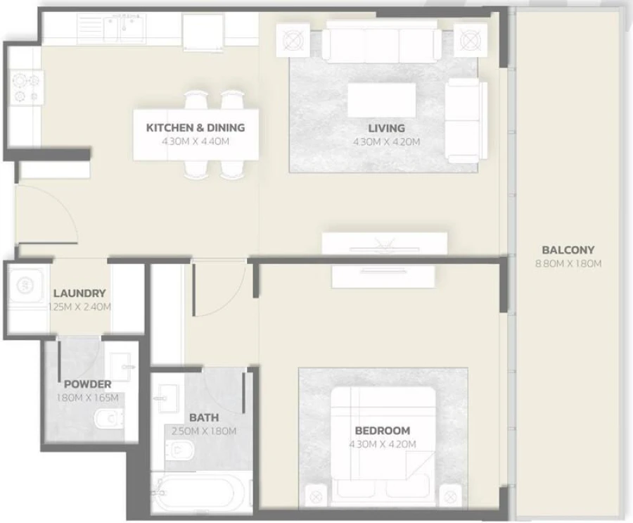 1 BR — 1 Bedroom Type 7