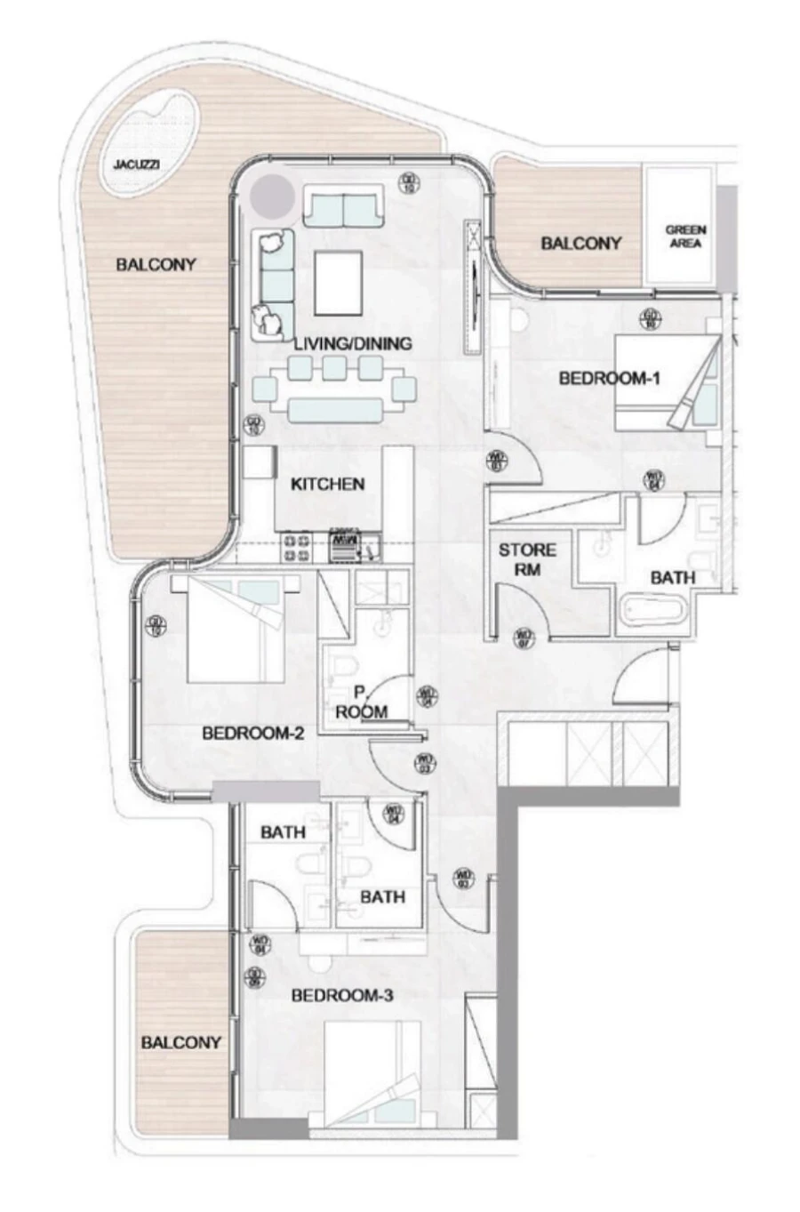 3 BR — 3 Bedroom Type A-C