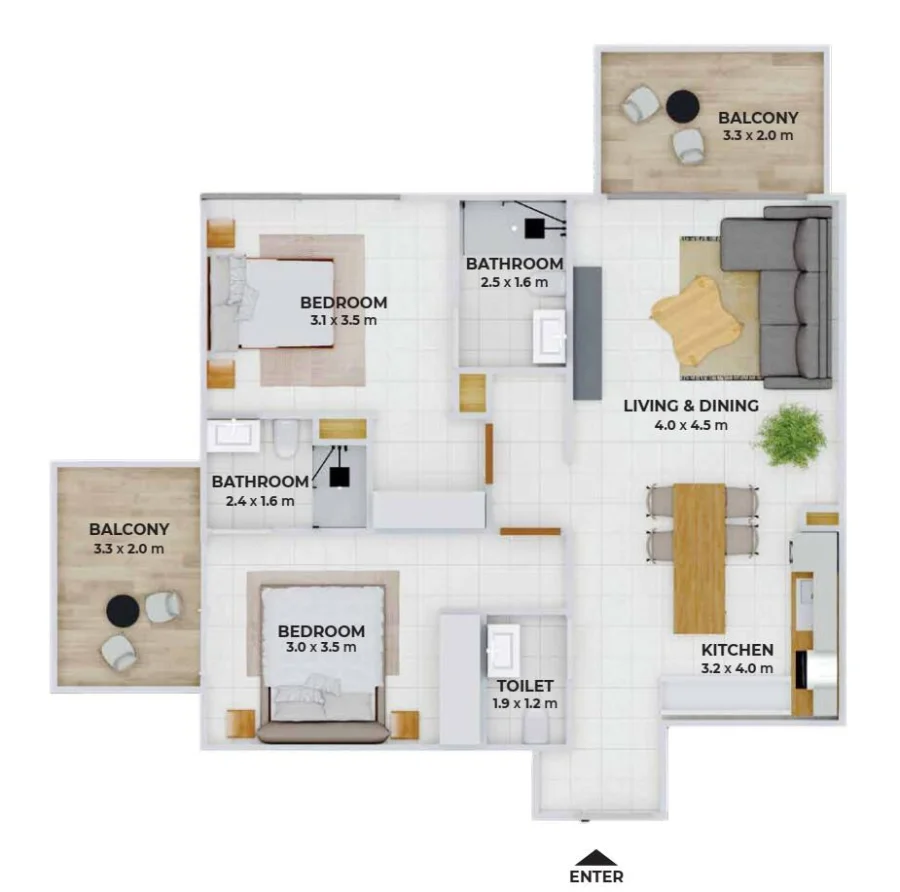 2 BR — 2 Bedroom Type 1