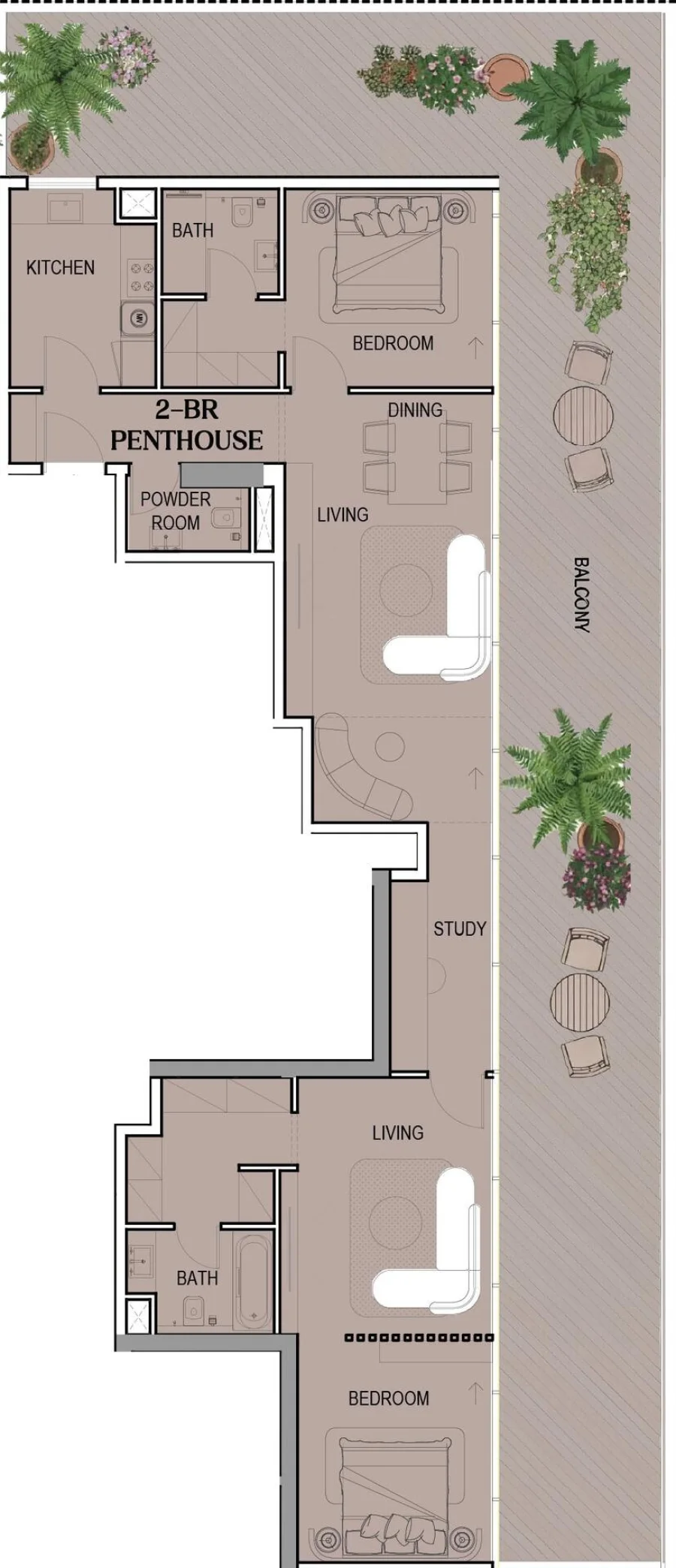2 BR — 2 Bedroom Penthouse Layout