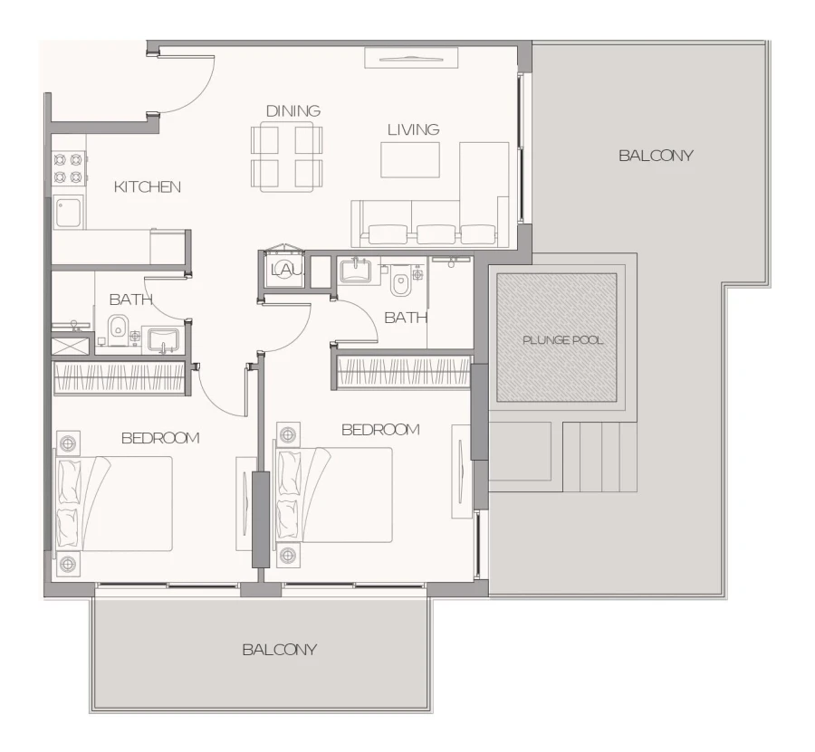 2 BR — 2 Bedroom Layout Type A