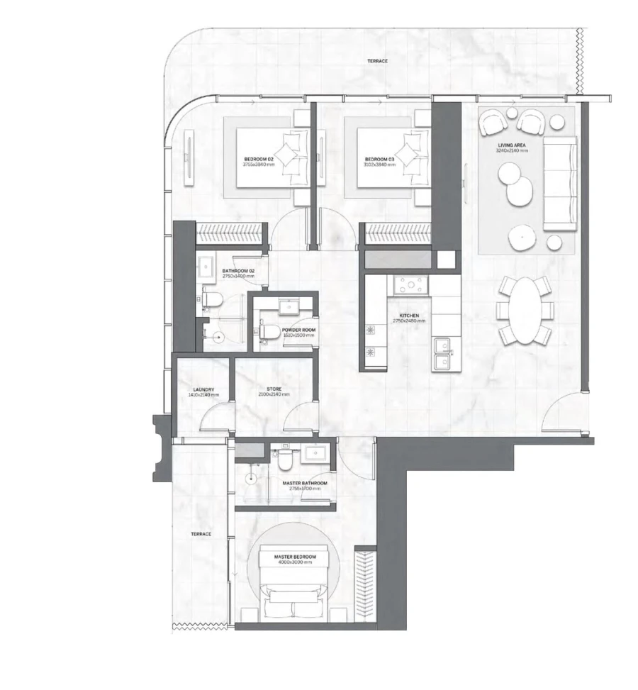 3 BR — 3 BEDROOM APARTMENT TYPE A